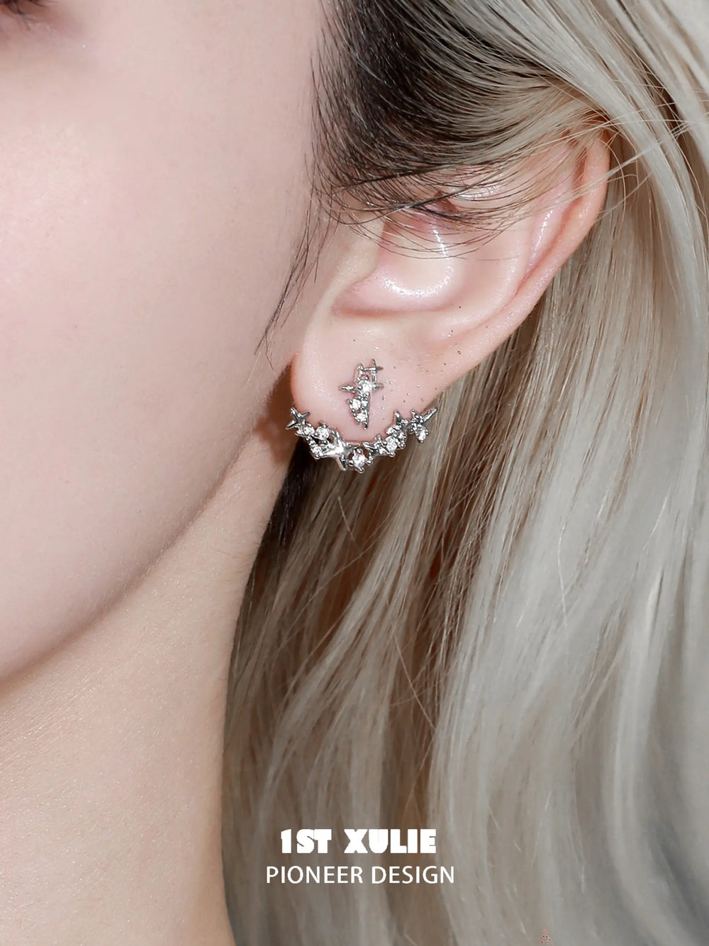 1ST XULIE "Silver Angel" Stardust Angel Wing Statement Drop Earrings in Platinum Plated - Side View
