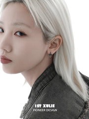 1ST XULIE "Irises" Vintage Angel Wing Huggie Hoop Drop Earrings in Oxidized Platinum Plated Brass - Product View