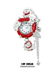 1ST XULIE "Cuties' Appleland" Whimsical Apple Puppy Charm Bracelet Watch in 18K Gold Plated Resin - Detail Shot