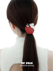 1ST XULIE "Cuties' Appleland" Apple Puppy Braided Hair Clip in Platinum Plated Brass - Back View