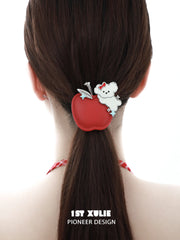 1ST XULIE "Cuties' Appleland" Apple Puppy Braided Hair Clip in Platinum Plated Brass - Detail Shot