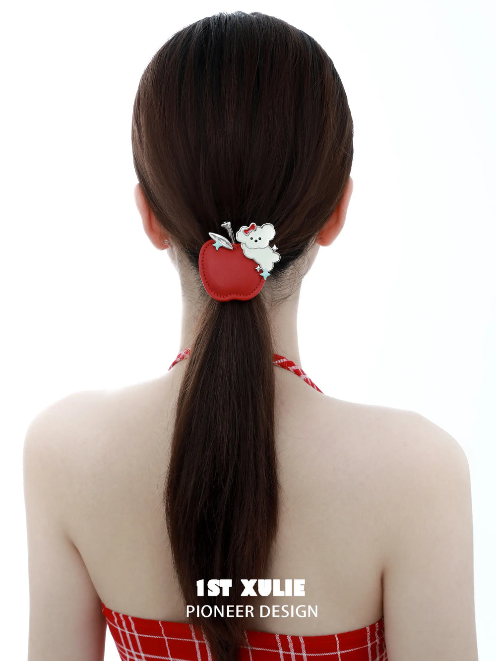 1ST XULIE "Cuties' Appleland" Apple Puppy Braided Hair Clip in Platinum Plated Brass - Side View