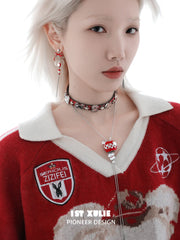 1ST XULIE Jewelry "Cuties' Appleland" Apple Wind Chime Statement Drop Earrings in Platinum Plated Brass - Detail Shot