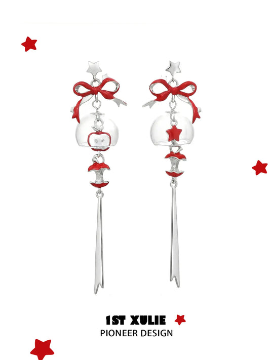 1ST XULIE Jewelry "Cuties' Appleland" Apple Wind Chime Statement Drop Earrings in Platinum Plated Brass - Lifestyle Shot