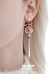 1ST XULIE Jewelry "Cuties' Appleland" Apple Wind Chime Statement Drop Earrings in Platinum Plated Brass - Product View