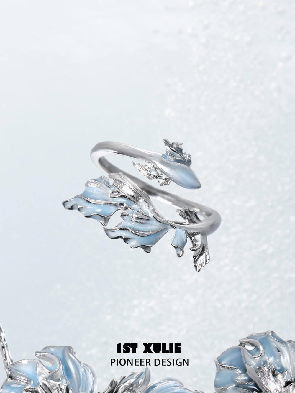 1ST XULIE "The Sea" Aquamarine Goldfish Ring in 925 Sterling Silver - Angled View