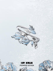 1ST XULIE "The Sea" Aquamarine Goldfish Ring in 925 Sterling Silver - Angled View