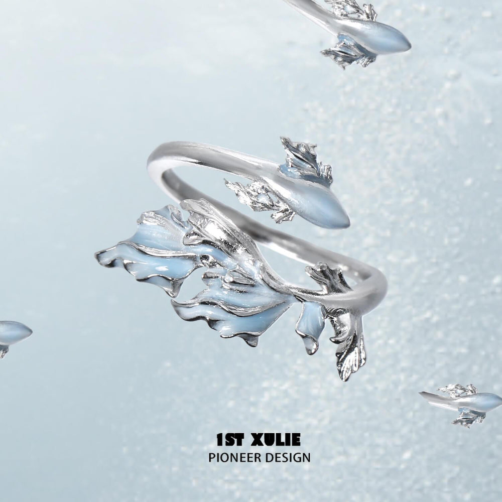 1ST XULIE "The Sea" Aquamarine Goldfish Ring in 925 Sterling Silver - Lifestyle Shot