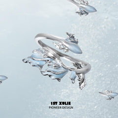 1ST XULIE "The Sea" Aquamarine Goldfish Ring in 925 Sterling Silver - Lifestyle Shot