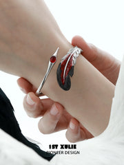 1ST XULIE "Soaring Cranes" Artistic Feather Bangle Bracelet in Platinum Plated - Product View