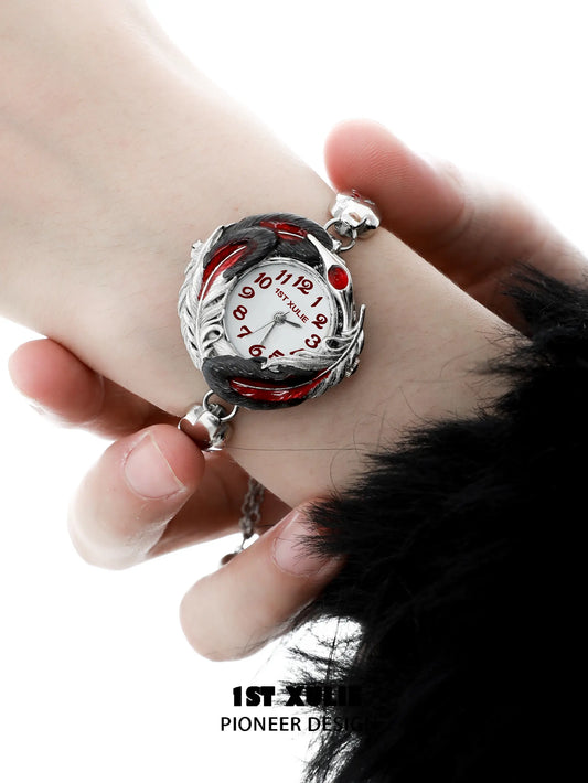 1ST XULIE "Soaring Cranes" Artistic Feather Watch in Platinum Plate - Angle View