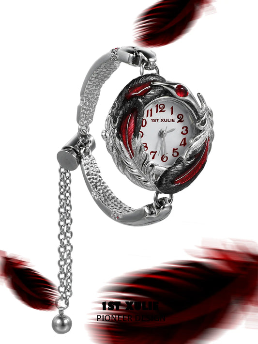 1ST XULIE "Soaring Cranes" Artistic Feather Watch in Platinum Plate - Product View