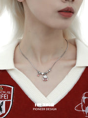 1ST XULIE "Graffiti Puppy" Platinum Plated Artistic Graffiti Puppy Choker, Pendant Necklace in Platinum Plated Brass - Angle View