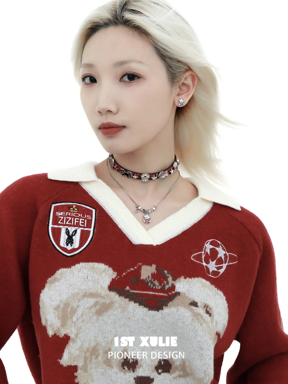 1ST XULIE "Graffiti Puppy" Platinum Plated Artistic Graffiti Puppy Choker, Pendant Necklace in Platinum Plated Brass - Clasp Detail