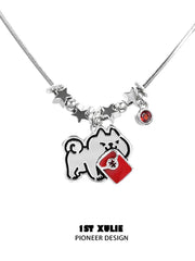 1ST XULIE "Graffiti Puppy" Platinum Plated Artistic Graffiti Puppy Choker, Pendant Necklace in Platinum Plated Brass - Lifestyle Shot