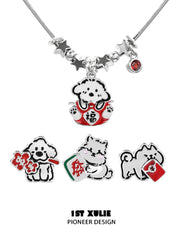 1ST XULIE "Graffiti Puppy" Platinum Plated Artistic Graffiti Puppy Choker, Pendant Necklace in Platinum Plated Brass - Product View