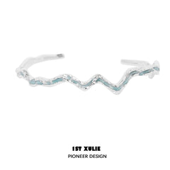 1ST XULIE "THE SEA" Artistic Irregular Wave Cuff Bracelet in 925 Sterling Silver - Lifestyle Shot