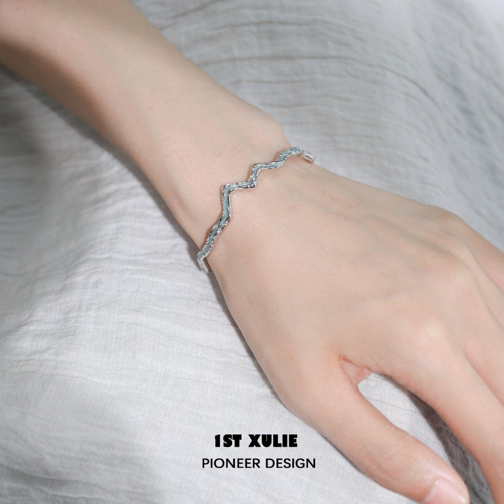1ST XULIE "THE SEA" Artistic Irregular Wave Cuff Bracelet in 925 Sterling Silver - Product View