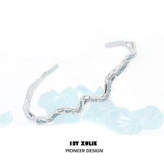 1ST XULIE "THE SEA" Artistic Irregular Wave Cuff Bracelet in 925 Sterling Silver - On Model