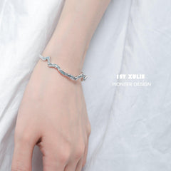 1ST XULIE "THE SEA" Artistic Irregular Wave Cuff Bracelet in 925 Sterling Silver - Side View