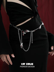 1ST XULIE "Soaring Cranes" Artistic Soaring Crane Waist Chain in Platinum Plated - On Model