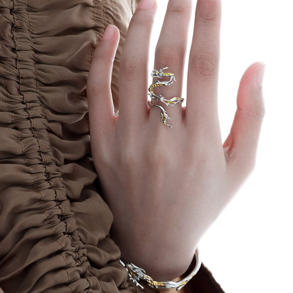 1ST XULIE "Loong" Ascending Dragon Ring in 925 Sterling Silver - On Model