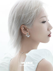 1ST XULIE "Whiterfly" Asymmetrical Butterfly Wing Stud Earrings in Platinum & 24K Gold - Back View