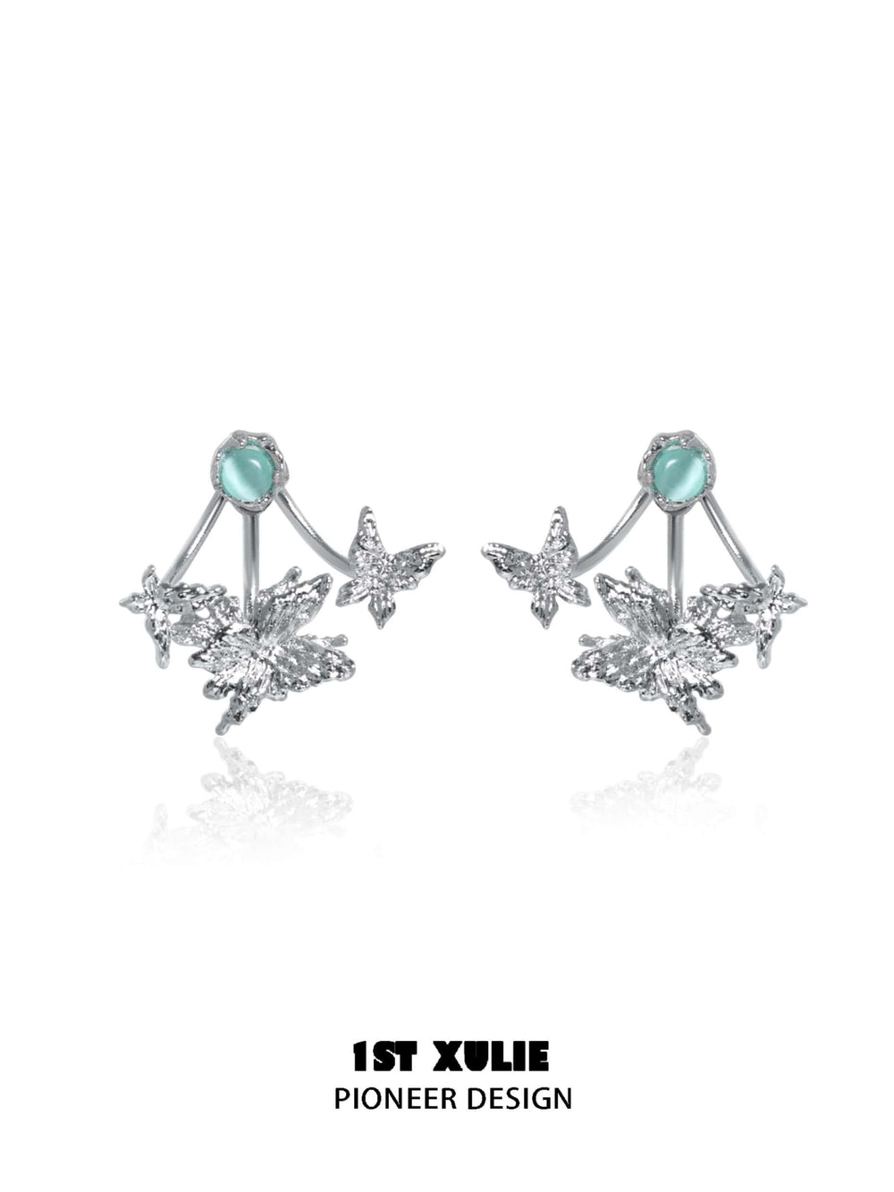 1ST XULIE "Whiterfly" Asymmetrical Butterfly Wing Stud Earrings in Platinum & 24K Gold - Packaging View