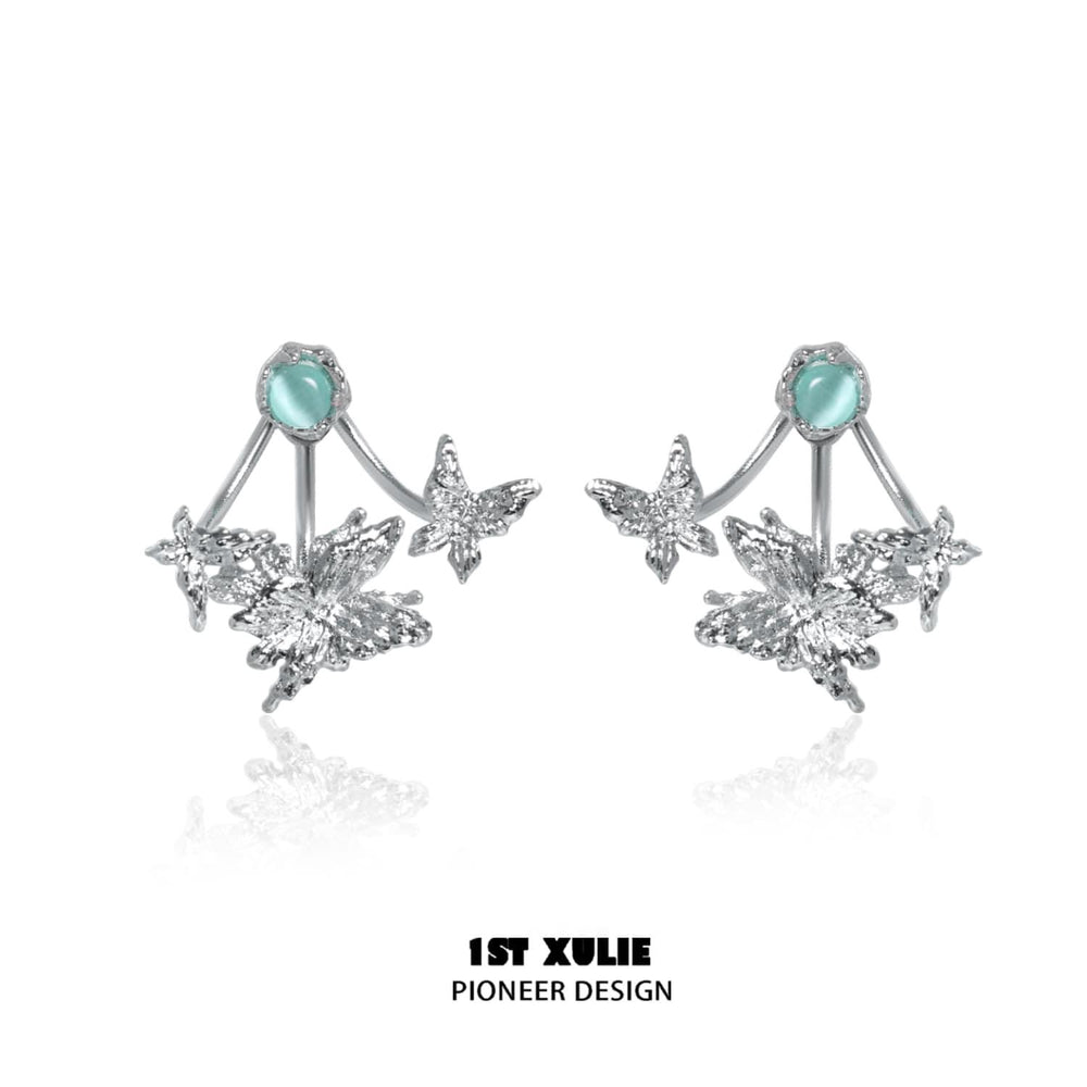 1ST XULIE "Whiterfly" Asymmetrical Butterfly Wing Stud Earrings in Platinum & 24K Gold - Product View