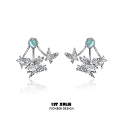 1ST XULIE "Whiterfly" Asymmetrical Butterfly Wing Stud Earrings in Platinum & 24K Gold - Product View