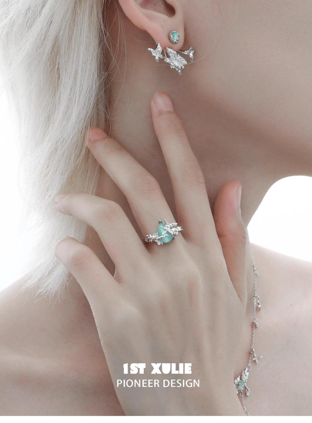 1ST XULIE "Whiterfly" Asymmetrical Butterfly Wing Stud Earrings in Platinum & 24K Gold - Size Comparison