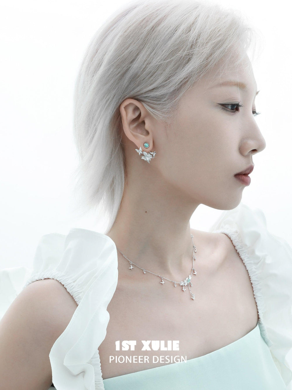 1ST XULIE "Whiterfly" Asymmetrical Butterfly Wing Stud Earrings in Platinum & 24K Gold - Texture Detail