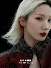 1ST XULIE "Snake Bite" Asymmetrical Cross Stud & Huggie Earrings in Platinum Plated 925 Sterling Silver - Side View