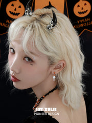 1ST XULIE "CANDLELIGHT GHOST" Asymmetrical Ghost Dangle Earrings in Platinum - On Model