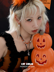 1ST XULIE "CANDLELIGHT GHOST" Asymmetrical Ghost Dangle Earrings in Platinum - Side View