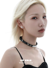 1ST XULIE "Graffit Kitten & Puppy" Asymmetrical Graffiti Dagger Stud Earrings in Platinum Plate - Angled Product View