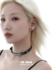 1ST XULIE "Graffit Kitten & Puppy" Asymmetrical Graffiti Dagger Stud Earrings in Platinum Plate - Side View