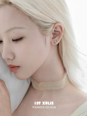 1ST XULIE "Cat's Gaze" Asymmetrical Human and Cat Stud Earrings in 925 Sterling Silver - Packaging View