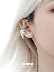 1ST XULIE "Angel Cuties" Asymmetrical Kitten & Puppy Ear Wraps in Platinum Plated - Angle View