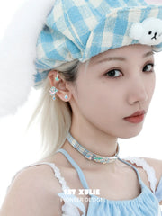 1ST XULIE "Angel Cuties" Asymmetrical Kitten & Puppy Ear Wraps in Platinum Plated - On Model