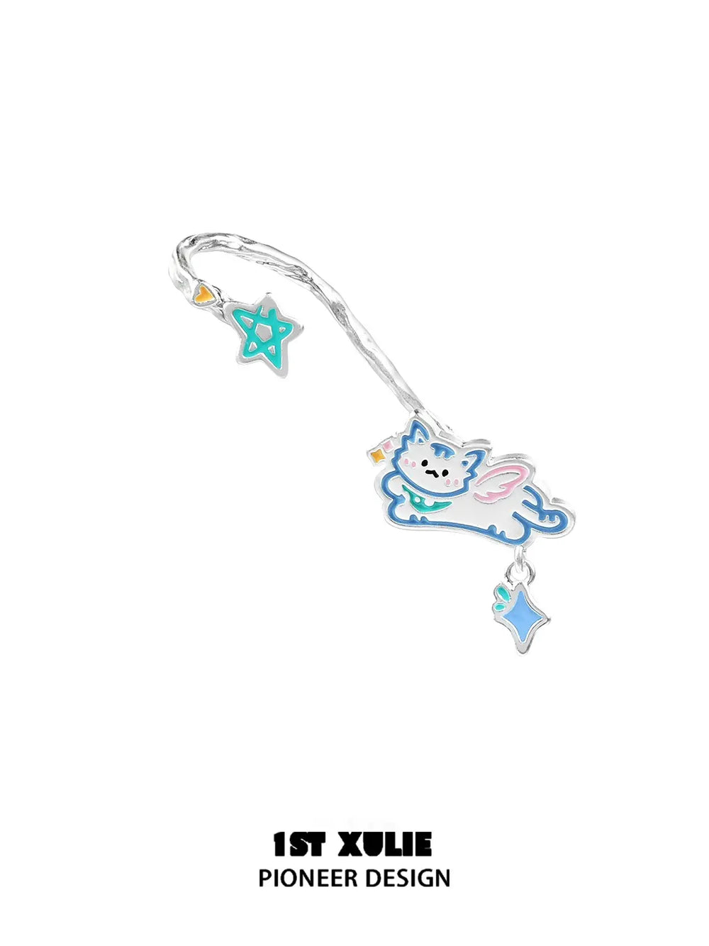 1ST XULIE "Angel Cuties" Asymmetrical Kitten & Puppy Ear Wraps in Platinum Plated - On Model