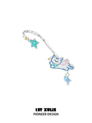 1ST XULIE "Angel Cuties" Asymmetrical Kitten & Puppy Ear Wraps in Platinum Plated - On Model