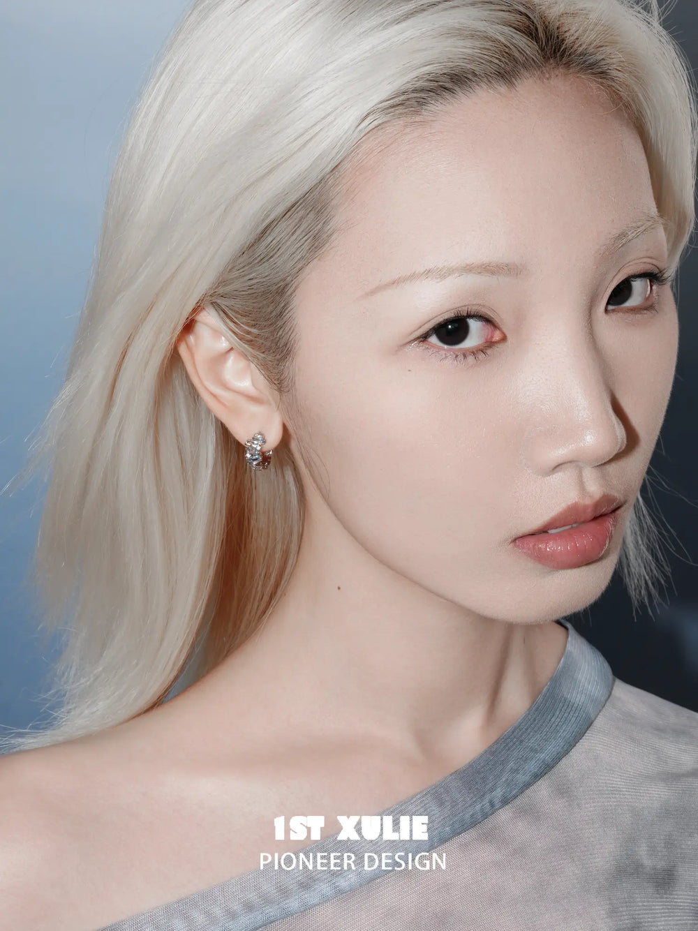 1ST XULIE Jewelry "THE SEA" Asymmetrical Ocean Wave Huggie Hoop Earrings - Product View