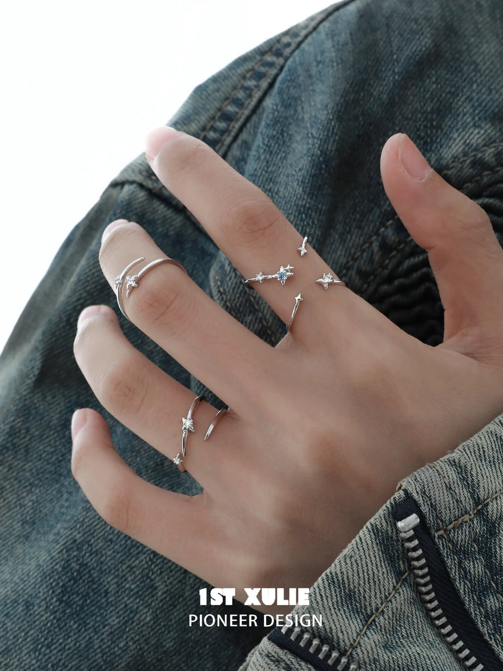 1ST XULIE "Star Trails" Asymmetrical Orbit Ring in 925 Sterling Silver - On Model
