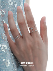 1ST XULIE "Star Trails" Asymmetrical Orbit Ring in 925 Sterling Silver - On Model Close-Up