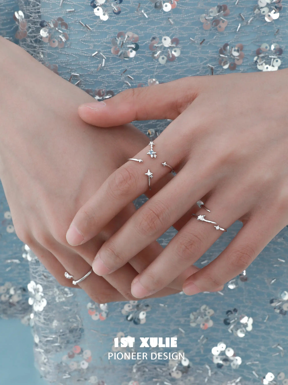 1ST XULIE "Star Trails" Asymmetrical Orbit Ring in 925 Sterling Silver - Texture Detail