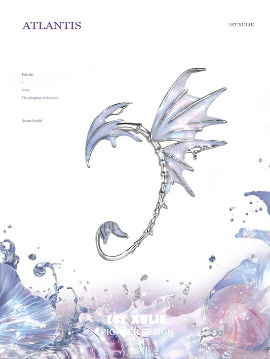 1ST XULIE "ATLANTIS" Asymmetrical Seahorse Fin Ear Wraps in Platinum Plated - Product View