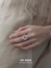 1ST XULIE "Whiterfly" Asymmetrical Skeletal Butterfly Ring in 925 Sterling Silver - Detail Shot