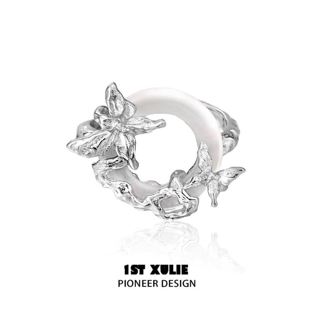 1ST XULIE "Whiterfly" Asymmetrical Skeletal Butterfly Ring in 925 Sterling Silver - Product View