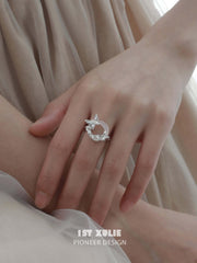 1ST XULIE "Whiterfly" Asymmetrical Skeletal Butterfly Ring in 925 Sterling Silver - On Model
